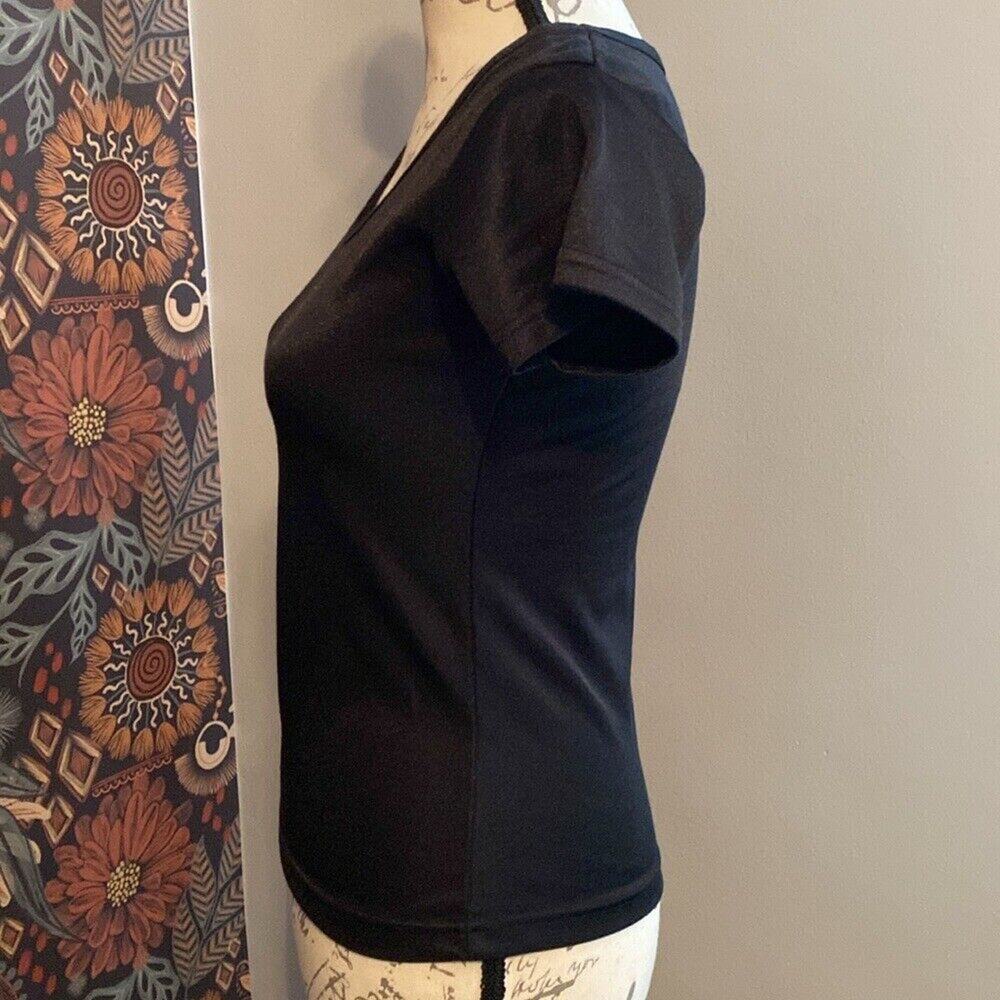 Shiny Black Scoop Neck Stretch Y2K Baby Tee One Step Up Size Small - Picture 3 of 6